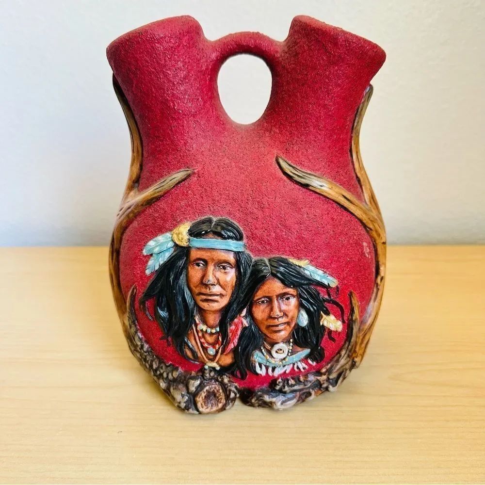 Native American‎ Burgundy Wedding Vase Signed Vintage 1995 9” Flaw